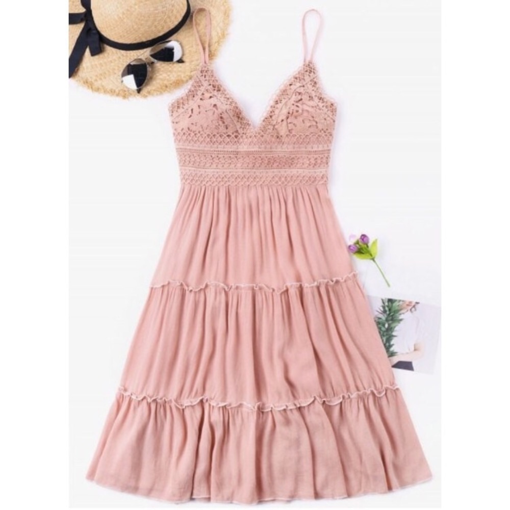 Crochet Pink Boho Girly Empire Waist Dress XL